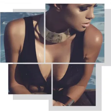 Woman in summer outfit by the pool with a natural body shape